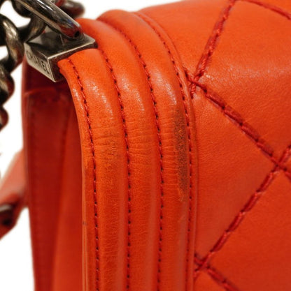 Chanel Shoulder Bag Boy Chanel/wild Stitch Leather Red Silver Hardware Women