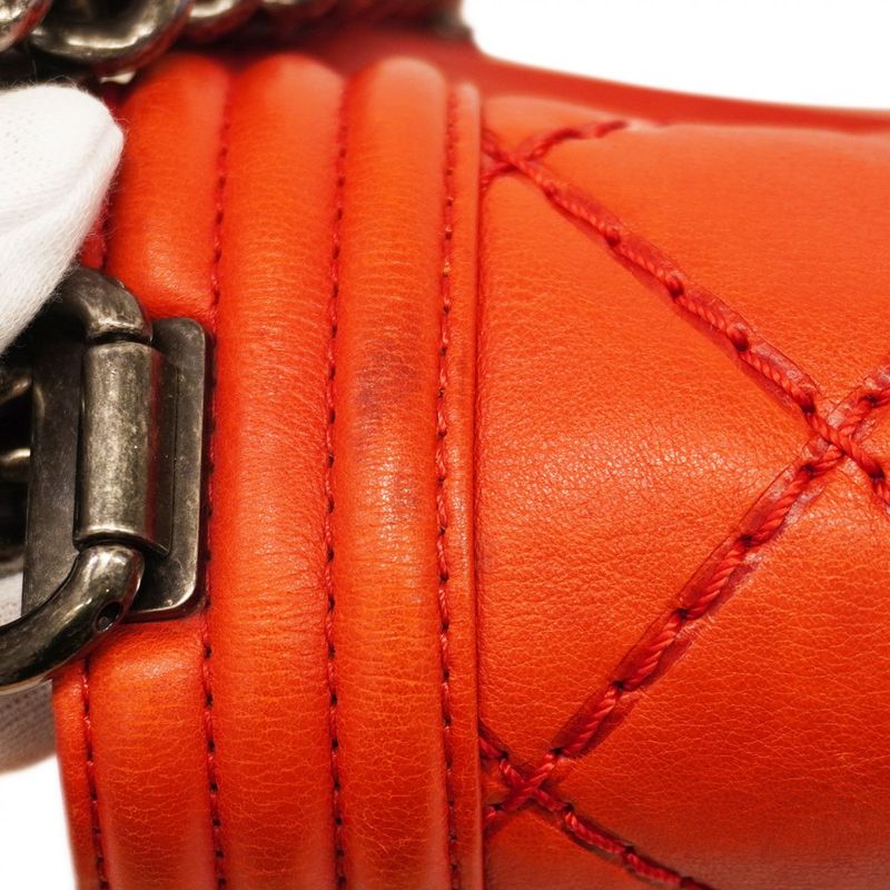 Chanel Shoulder Bag Boy Chanel/wild Stitch Leather Red Silver Hardware Women