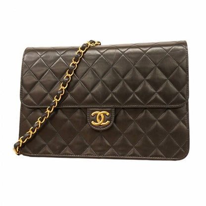 Chanel Shoulder Bag Matelasse Lambskin Black Gold Hardware Women