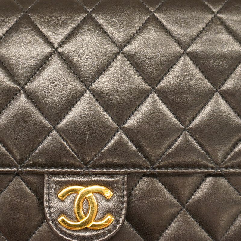 Chanel Shoulder Bag Matelasse Lambskin Black Gold Hardware Women