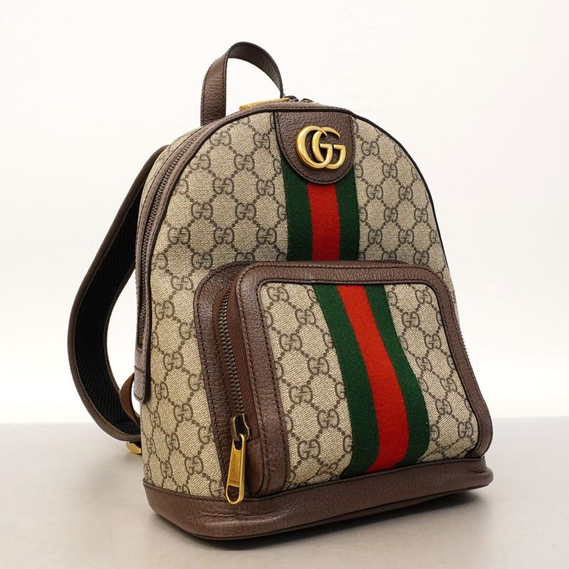 Gucci Backpack Daypack Ophidia 547965 PVC Brown Gold Hardware Women
