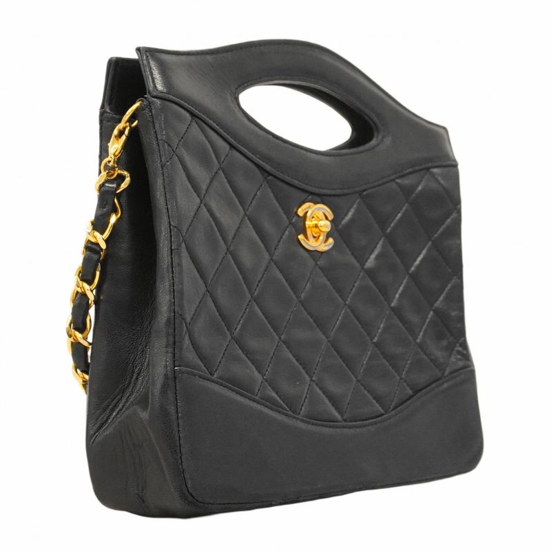 Chanel Handbag Matelasse Lambskin Black Gold Hardware 2way Bag Ladies