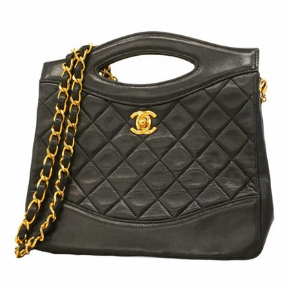 Chanel Handbag Matelasse Lambskin Black Gold Hardware 2way Bag Ladies