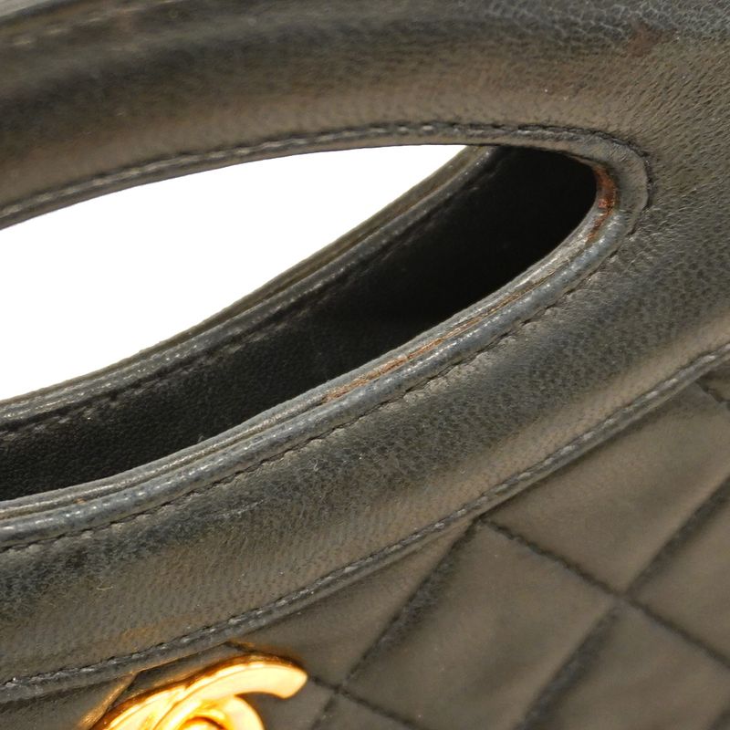 Chanel Handbag Matelasse Lambskin Black Gold Hardware 2way Bag Ladies