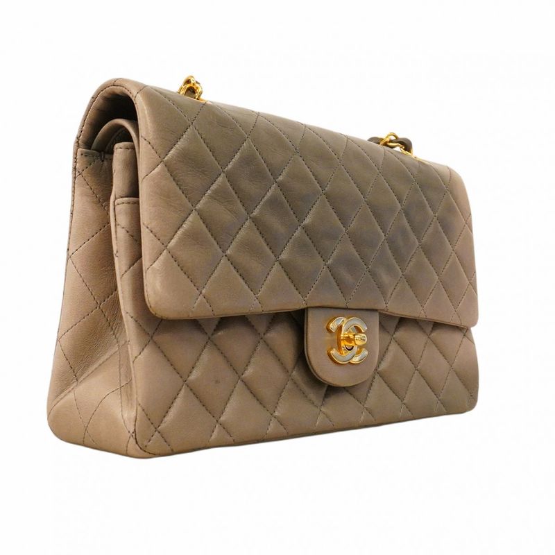 Chanel Shoulder Bag Matelasse Lambskin Gray Gold Hardware Women