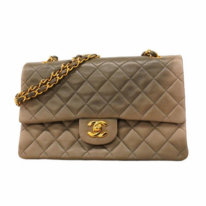 Chanel Shoulder Bag Matelasse Lambskin Gray Gold Hardware Women