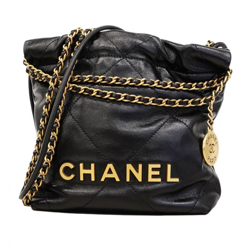 Chanel Handbag Chanel 22 Calf Black Gold Hardware 2way Bag Ladies