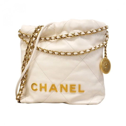 Chanel Handbag Chanel 22 Calf White Gold Hardware 2way Bag Ladies
