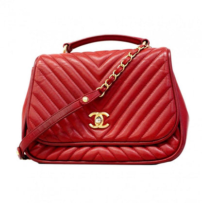 Chanel Handbag V-stitched Lambskin Red Gold Hardware Women