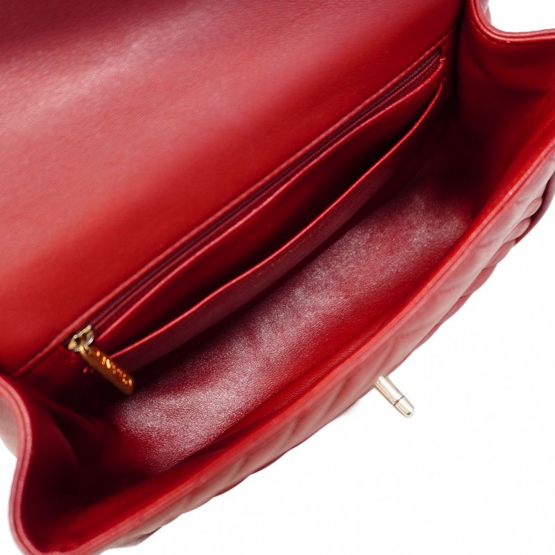Chanel Handbag V-stitched Lambskin Red Gold Hardware Women