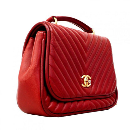 Chanel Handbag V-stitched Lambskin Red Gold Hardware Women