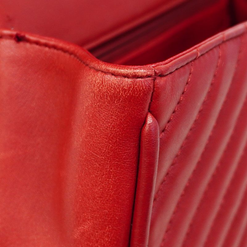 Chanel Handbag V-stitched Lambskin Red Gold Hardware Women