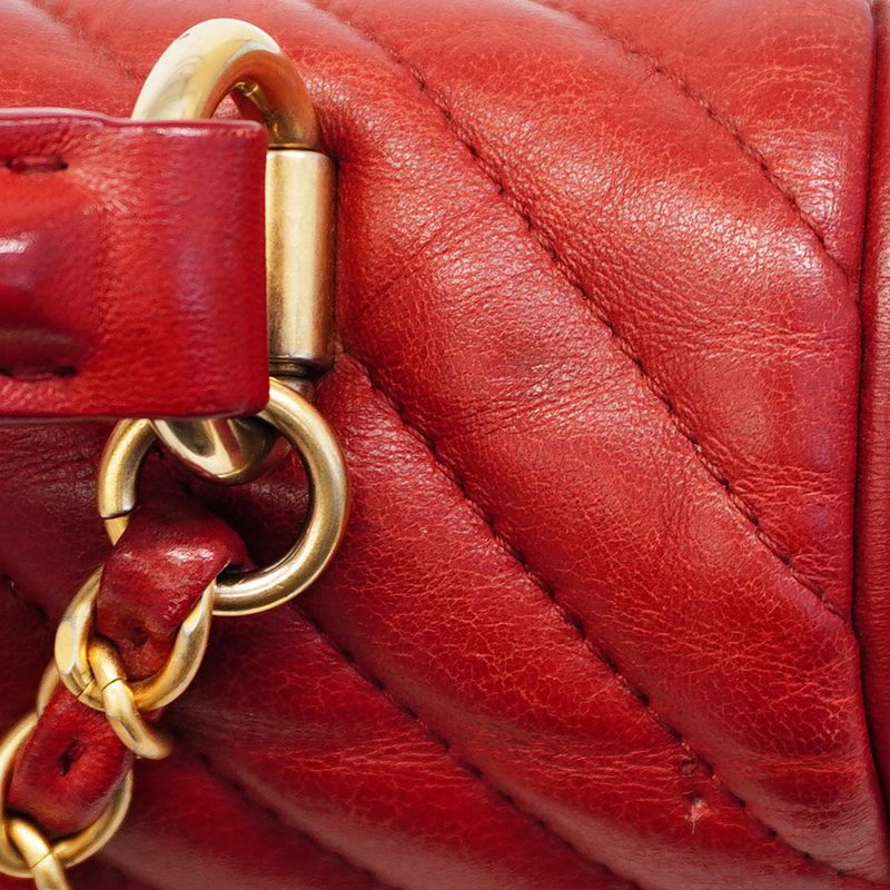 Chanel Handbag V-stitched Lambskin Red Gold Hardware Women