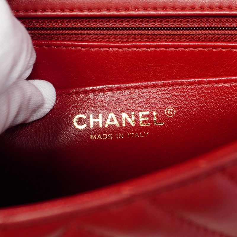 Chanel Handbag V-stitched Lambskin Red Gold Hardware Women
