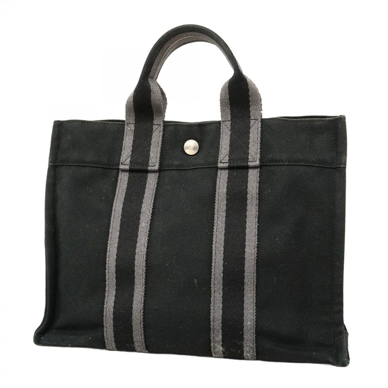 Hermes Tote Bag Fourre Tout PM Canvas Black Silver Hardware Women