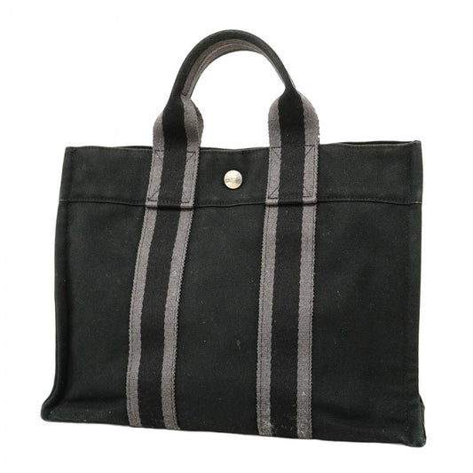 Hermes Tote Bag Fourre Tout PM Canvas Black Silver Hardware Women