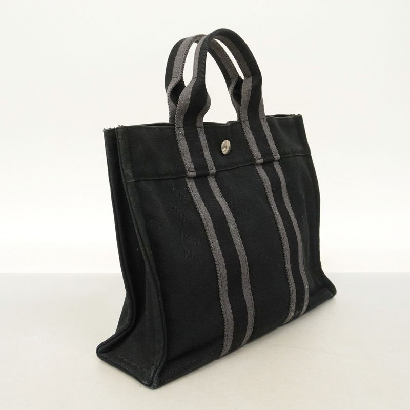Hermes Tote Bag Fourre Tout PM Canvas Black Silver Hardware Women