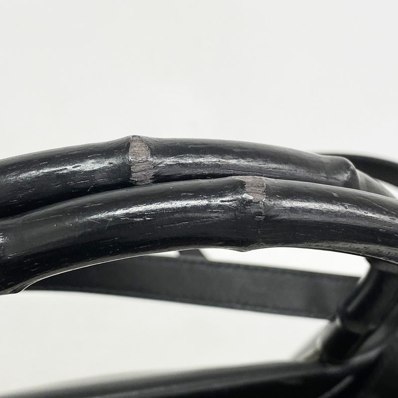 Gucci Tote Bag Bamboo 002 1033 Leather Black Silver Hardware 2way Bag Men Women