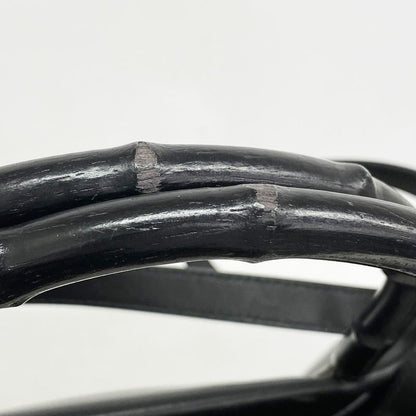 Gucci Tote Bag Bamboo 002 1033 Leather Black Silver Hardware 2way Bag Men Women