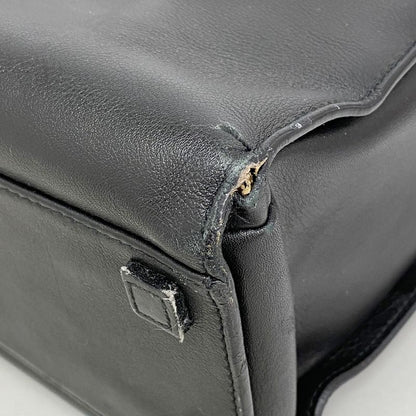 Gucci Tote Bag Bamboo 002 1033 Leather Black Silver Hardware 2way Bag Men Women