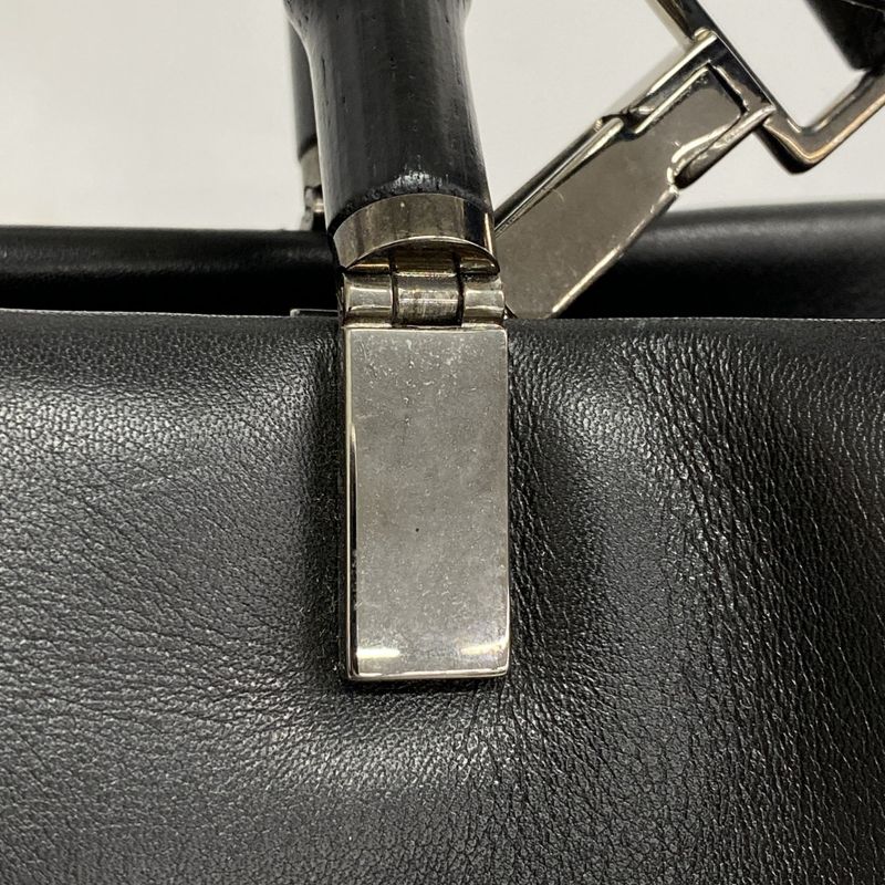 Gucci Tote Bag Bamboo 002 1033 Leather Black Silver Hardware 2way Bag Men Women