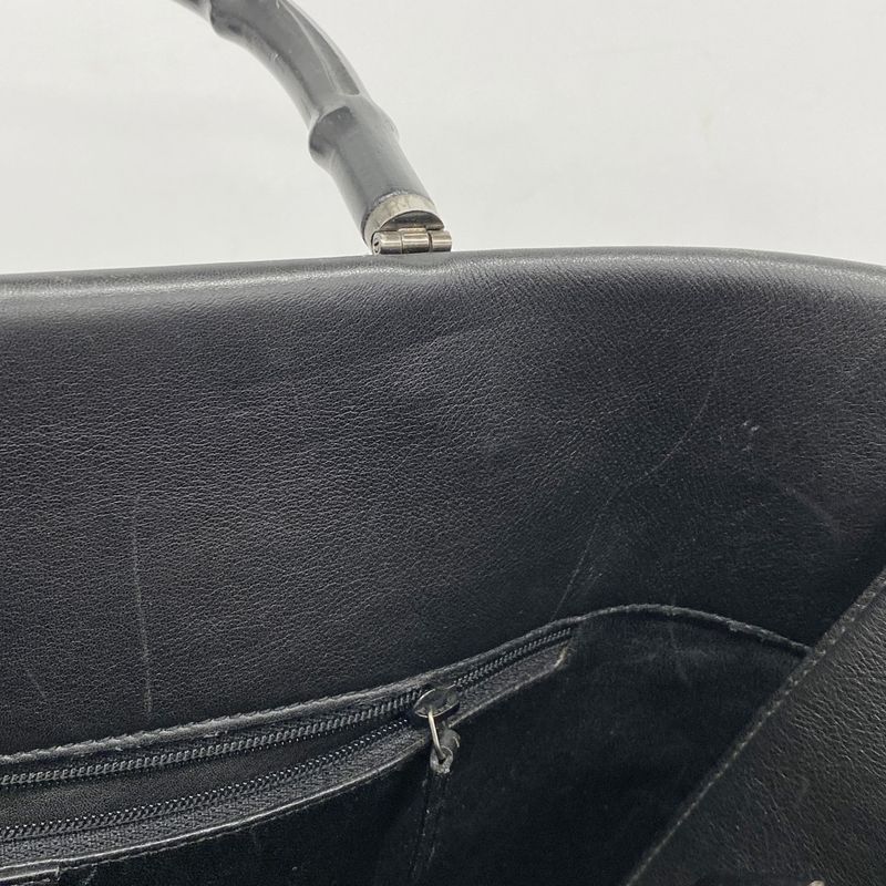 Gucci Tote Bag Bamboo 002 1033 Leather Black Silver Hardware 2way Bag Men Women