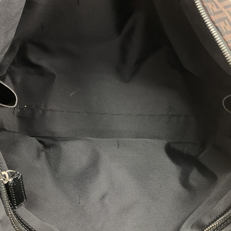 Fendi Tote Bag Zucchino Nylon Canvas Brown Black Silver Hardware Women's