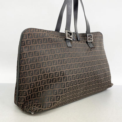 Fendi Tote Bag Zucchino Nylon Canvas Brown Black Silver Hardware Women's