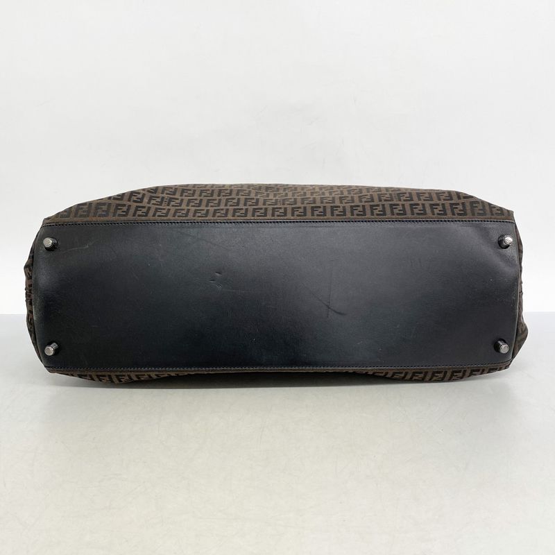 Fendi Tote Bag Zucchino Nylon Canvas Brown Black Silver Hardware Women's