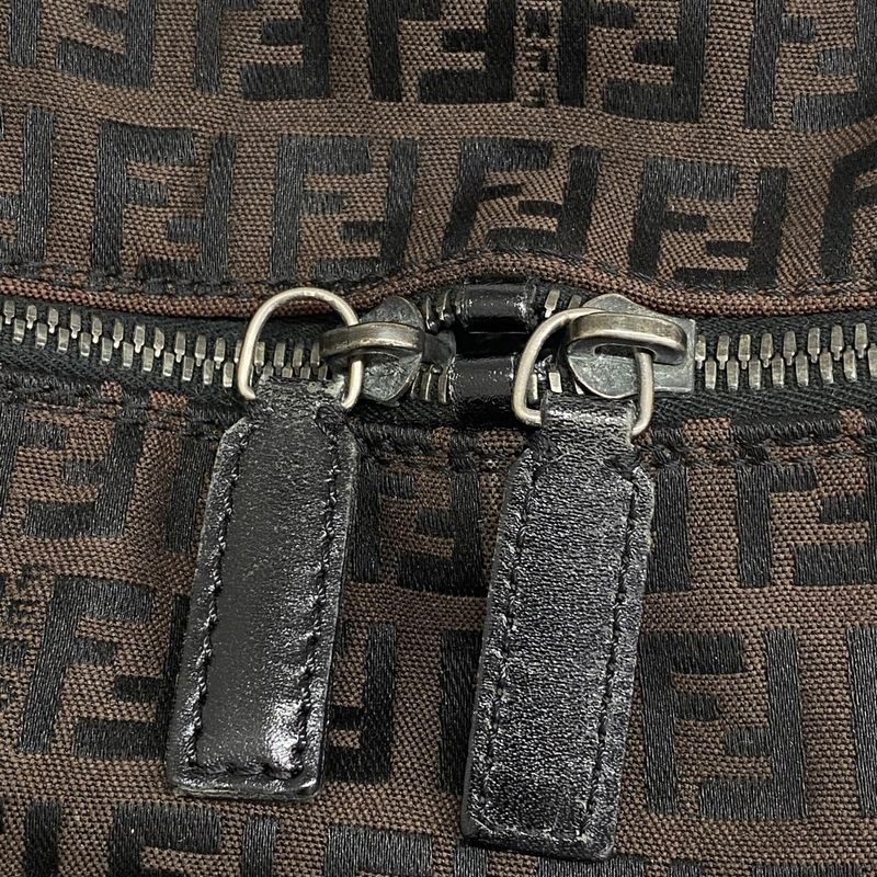Fendi Tote Bag Zucchino Nylon Canvas Brown Black Silver Hardware Women's