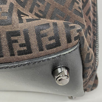 Fendi Tote Bag Zucchino Nylon Canvas Brown Black Silver Hardware Women's