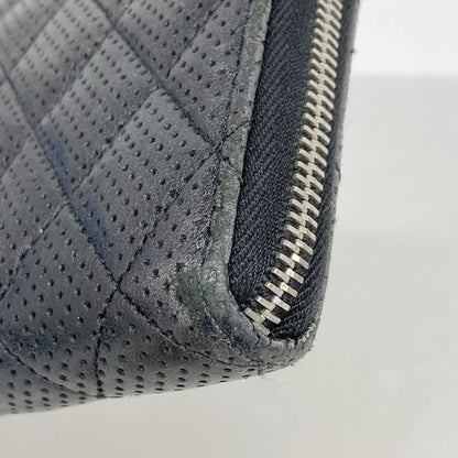 Chanel Long Wallet Matelasse Perforated Lambskin Black Silver Hardware Women