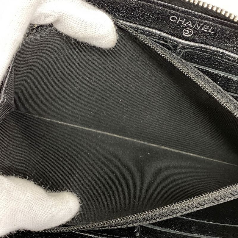 Chanel Long Wallet Matelasse Perforated Lambskin Black Silver Hardware Women