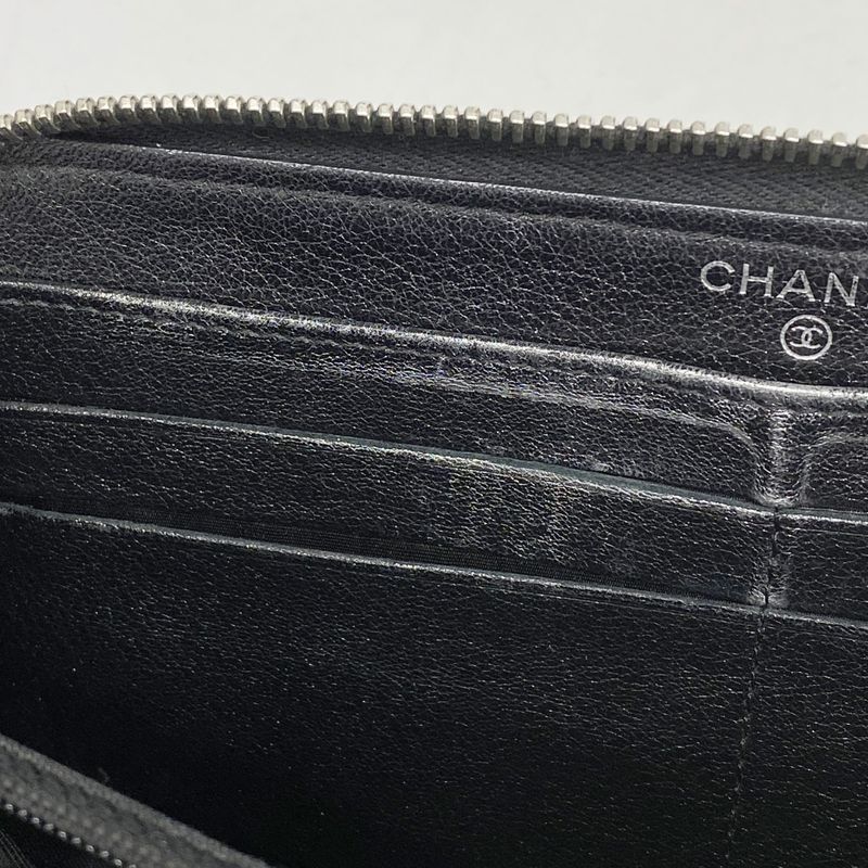 Chanel Long Wallet Matelasse Perforated Lambskin Black Silver Hardware Women