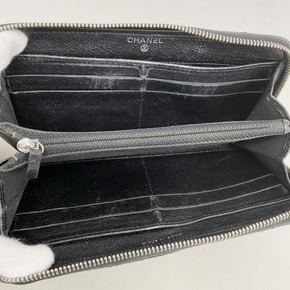 Chanel Long Wallet Matelasse Perforated Lambskin Black Silver Hardware Women