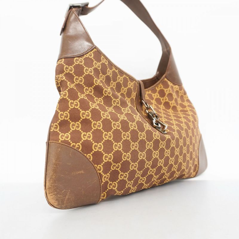 Gucci Handbag Jackie 001 4075 Canvas Brown Silver Hardware Women's