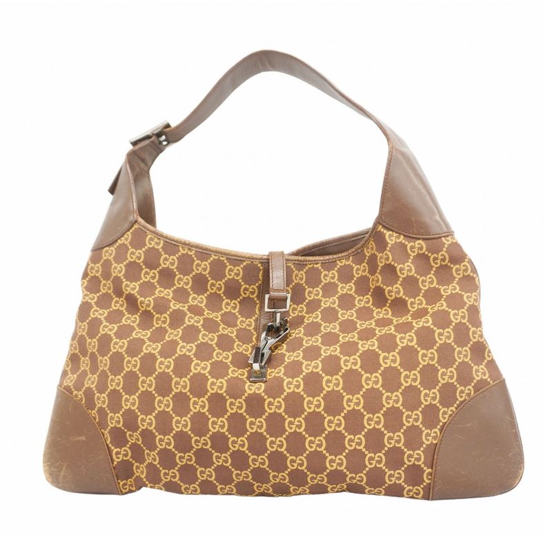 Gucci Handbag Jackie 001 4075 Canvas Brown Silver Hardware Women's