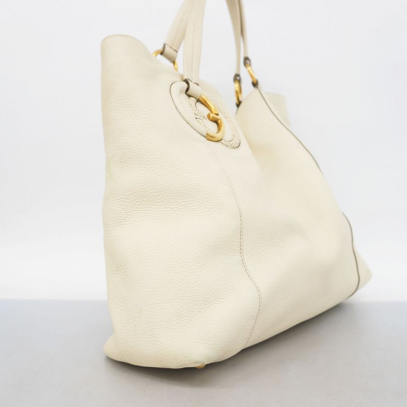 Gucci Tote Bag Interlocking G 309527 Leather Ivory Gold Hardware Women's