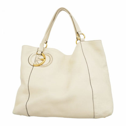 Gucci Tote Bag Interlocking G 309527 Leather Ivory Gold Hardware Women's