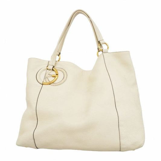 Gucci Tote Bag Interlocking G 309527 Leather Ivory Gold Hardware Women's
