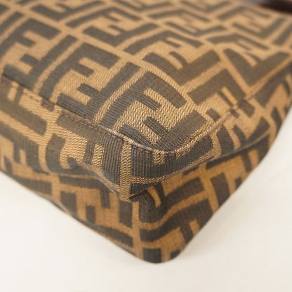 Fendi Shoulder Bag Zucca Nylon Canvas Brown Silver Hardware Women