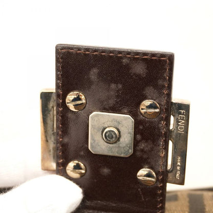 Fendi Shoulder Bag Zucca Nylon Canvas Brown Silver Hardware Women