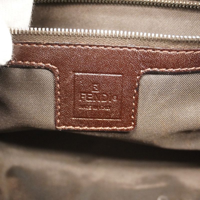 Fendi Shoulder Bag Zucca Nylon Canvas Brown Silver Hardware Women