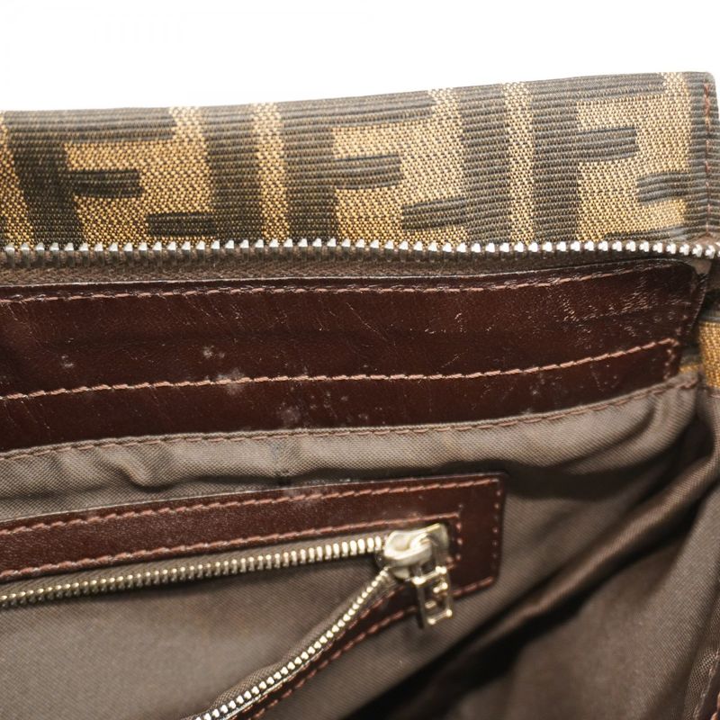 Fendi Shoulder Bag Zucca Nylon Canvas Brown Silver Hardware Women