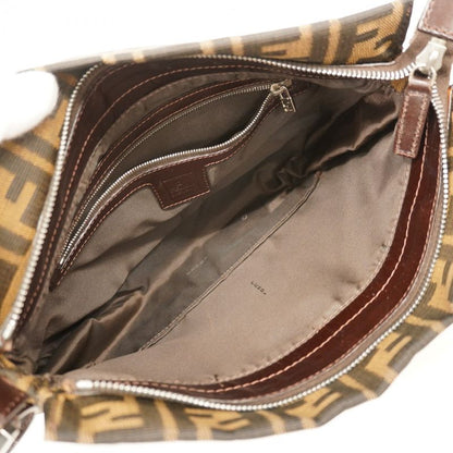 Fendi Shoulder Bag Zucca Nylon Canvas Brown Silver Hardware Women