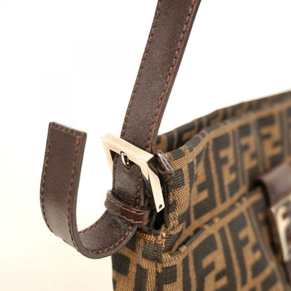 Fendi Shoulder Bag Zucca Nylon Canvas Brown Silver Hardware Women