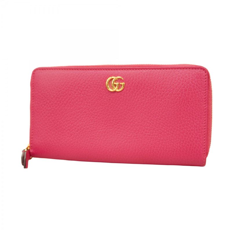 Gucci Long Wallet GG Marmont 456117 Leather Pink Gold Hardware Women