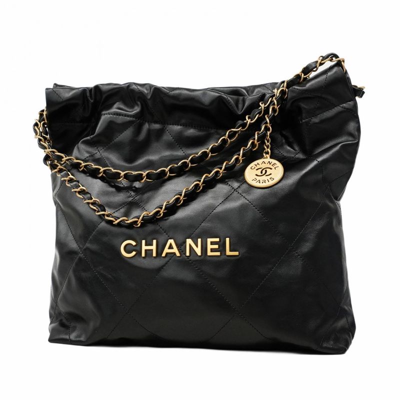 Chanel Shoulder Bag Chanel 22 Calfskin Black Gold Hardware Women
