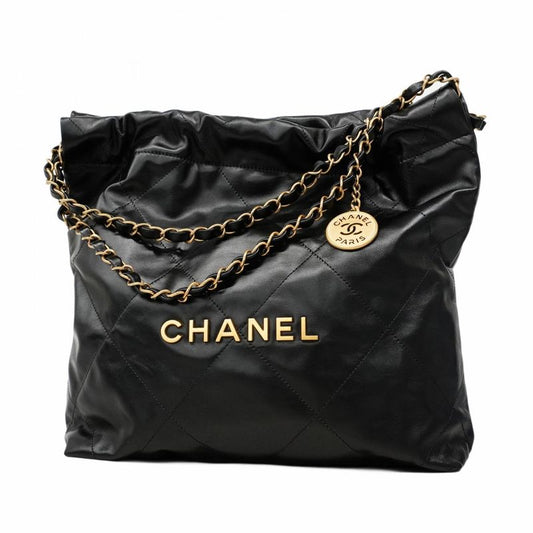 Chanel Shoulder Bag Chanel 22 Calfskin Black Gold Hardware Women