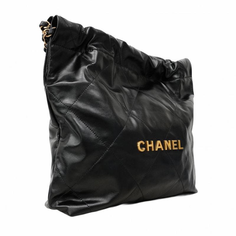 Chanel Shoulder Bag Chanel 22 Calfskin Black Gold Hardware Women